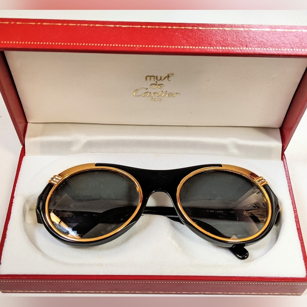 ⚡SOLD⚡Cartier Vintage 1991 Diabolo Black + 18k Gold Sunglasses w. Original Case